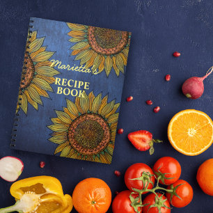 Carnet Tournesol vintage Art bleu marine Nom personnalisé