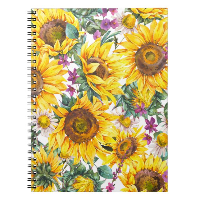 Carnet Tournesol Vintage : Fleur Jaune Été. (Devant)