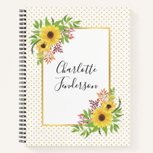 Carnet Tournesols aquarelle, pois jaunes et blancs