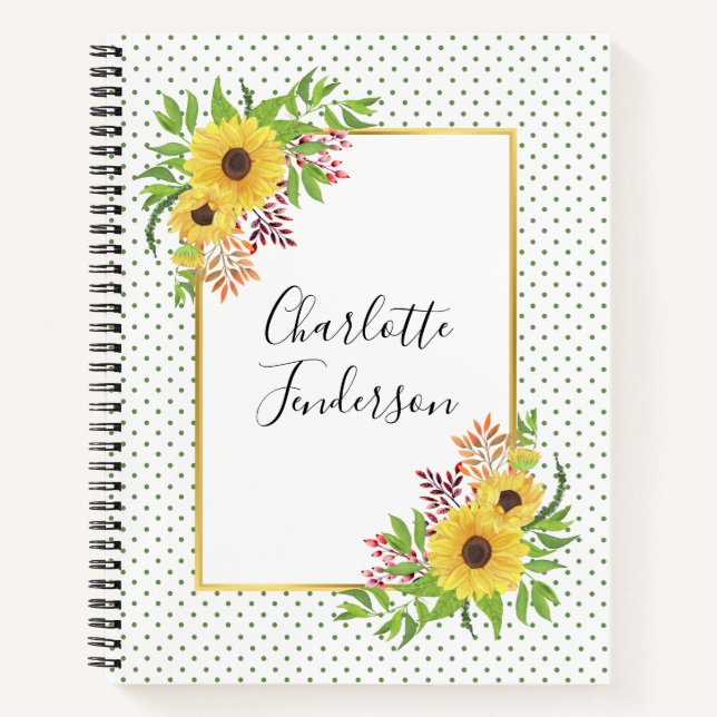 Carnet Tournesols couleur jaune, cadre et pois (Devant)