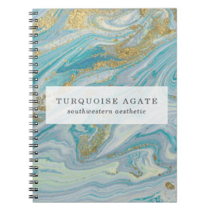 Carnet Tourquoise & Or Agate Pierre Géode Marbre Swirl