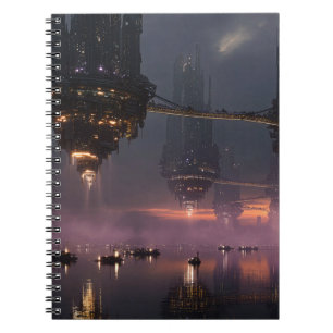 Carnet Tours futuristes flottant au-dessus du port