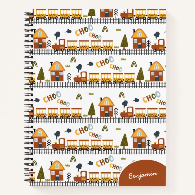 Carnet Train à vapeur motif enfant nom école (Devant)