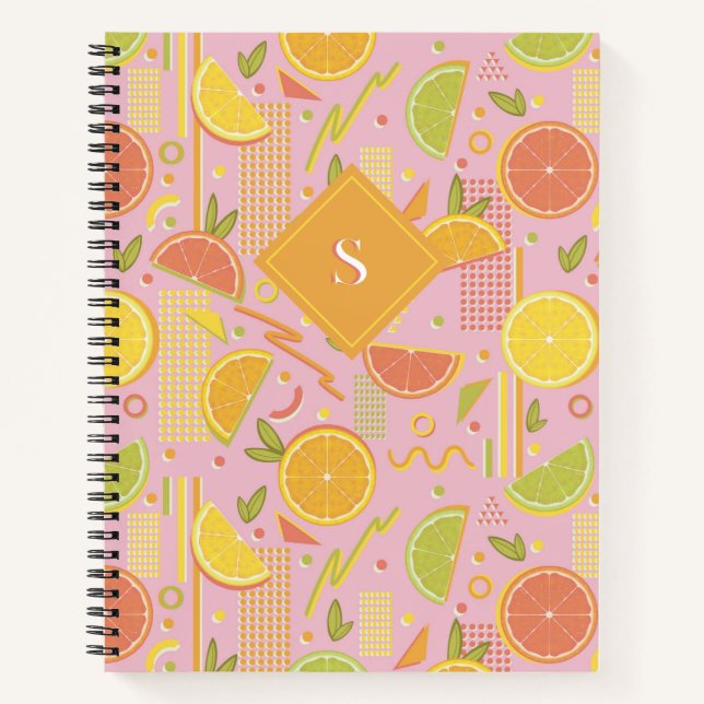 Carnet Tranches de fruits d’agrumes roses des années 80 (Devant)