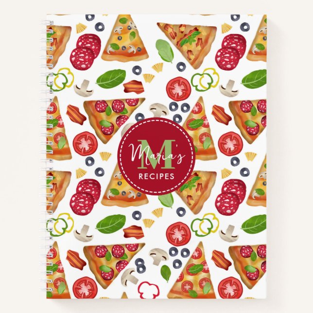 Carnet Tranches de pizza à l'aquarelle modèle recette ita (Devant)