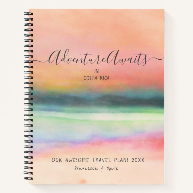 Carnet Travel Adventure Couple Rose Aquarelle personnalis (Devant)
