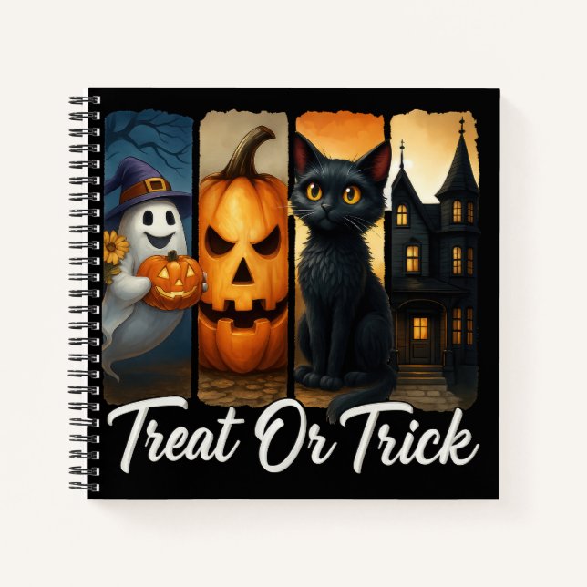 Carnet "Treat or Trick" Halloween Brush Stroke Chat (Devant)