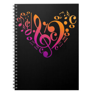 Carnet Treble Bass Clef Notes musicales Coeur coloré
