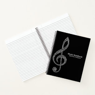 Carnet Treble Clef Music Notes Nom complet Noir et blanc 