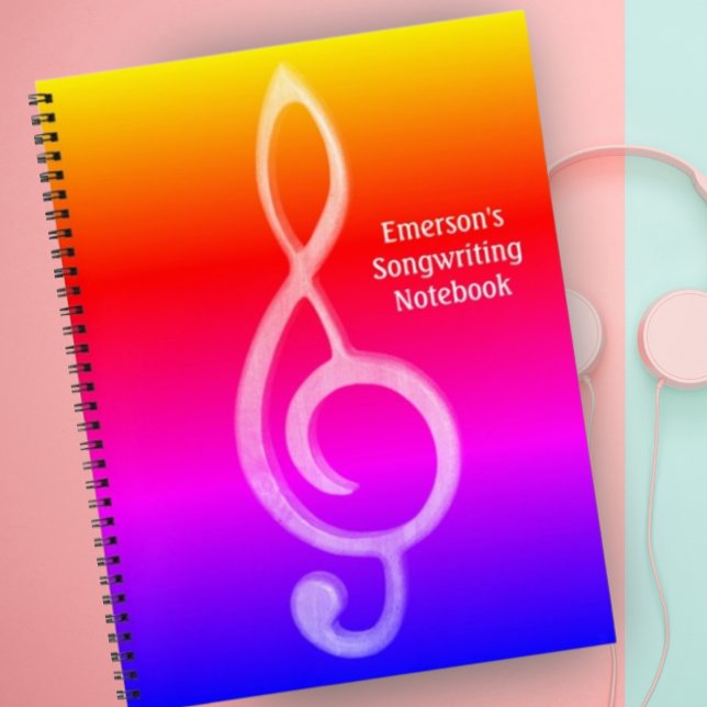 Carnet Treble Clef Rainbow Music Design Personnaliser Tex (Créateur téléchargé)