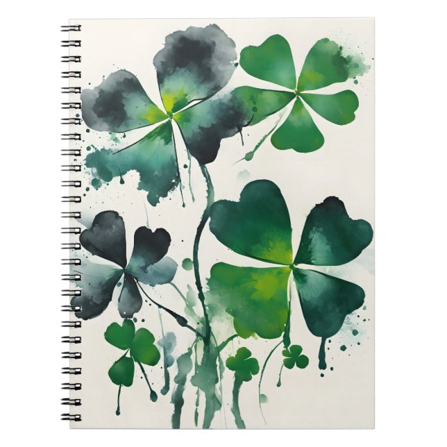 Carnet Trèfle à quatre feuilles - Fleurs aquarelle (Devant)
