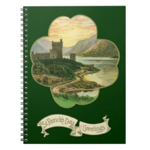 Carnet Trèfle doré chanceux vintage avec un château irlan