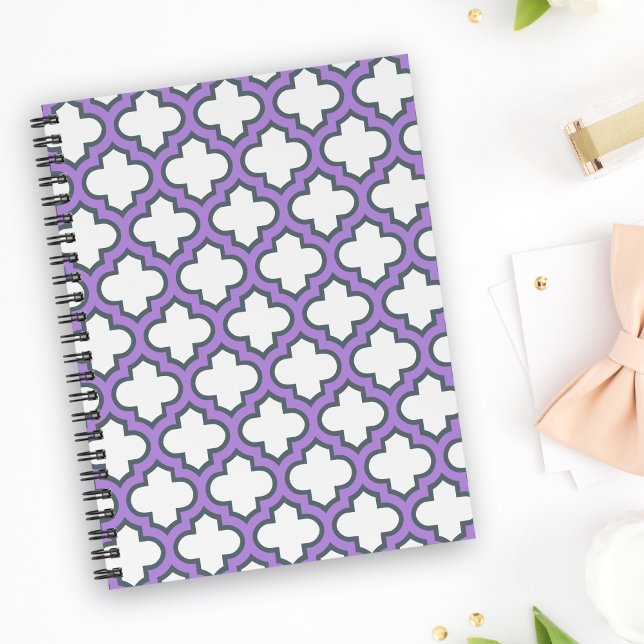Carnet Trellis blanc et violet, treillis, Quatrefoil (Créateur téléchargé)