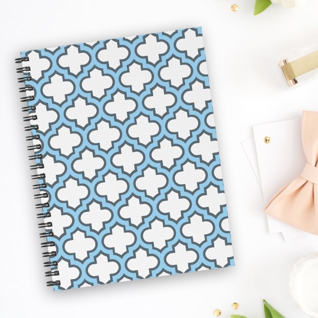 Carnet Trellis bleu blanc et bébé, treillis, Quatrefoil (Créateur téléchargé)