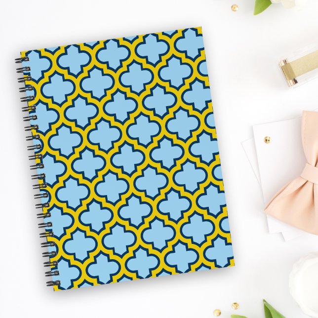 Carnet Trellis bleu et jaune, treillis, Quatrefoil (Créateur téléchargé)