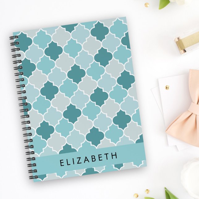 Carnet Trellis Bleu Marocain, Quatrefoil, Votre Nom (Créateur téléchargé)