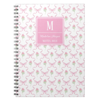 Carnet Trellis de ruban rose Preppy avec Monogramme Rose