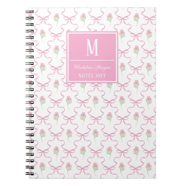 Carnet Trellis de ruban rose Preppy avec Monogramme Rose (Devant)
