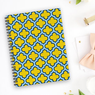 Carnet Trellis jaune et bleu bébé, treillis, Quatrefoil