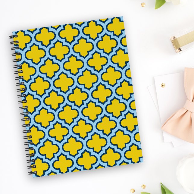 Carnet Trellis jaune et bleu bébé, treillis, Quatrefoil (Créateur téléchargé)