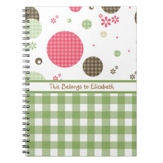 Carnet Trendy Cute En vichy Pois Avec Nom