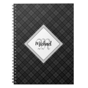 Carnet Trendy noir blanc tartan Personnaliser Monogramme