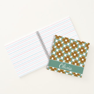 Carnet Trendy Teal Caramel Retro Groovy Flowers Seamless