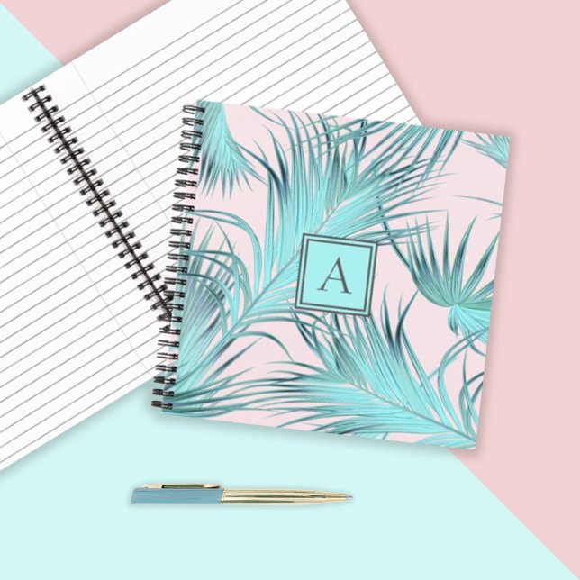 Carnet Trendy Tropical Palm Fronds Motif avec Monogramme (Créateur téléchargé)