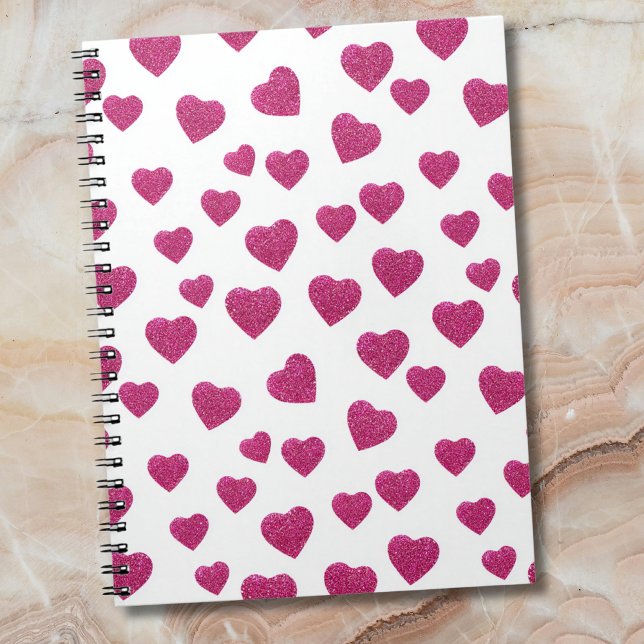 Carnet Trendy Valentine Pink Glitter Hearts on White (Créateur téléchargé)