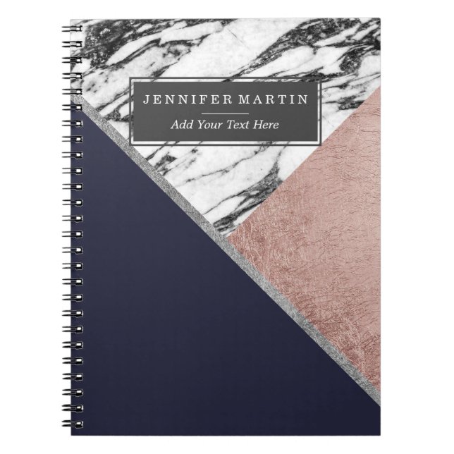 Carnet Triangle rose de bleu marine d'or de marbre (Devant)