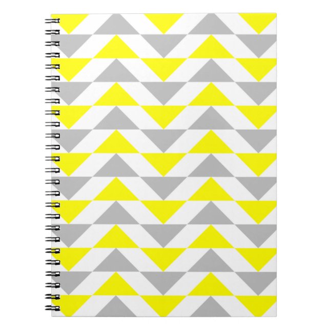 Carnet Triangles géométriques jaune, gris, motif blanc (Devant)