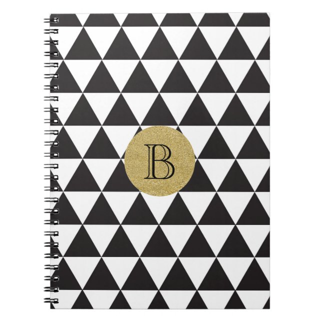 Carnet Triangles noir et blanc & Or Glamour Chic (Devant)