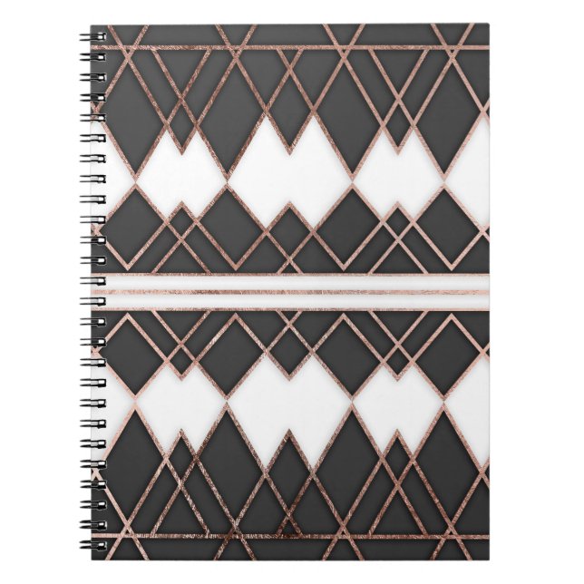 Carnet Triangles noires et blanches d'or rose chic (Devant)
