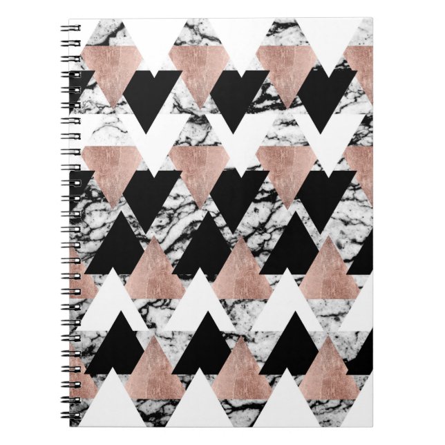Carnet Triangles noires modernes d'or de rose blanc sur (Devant)