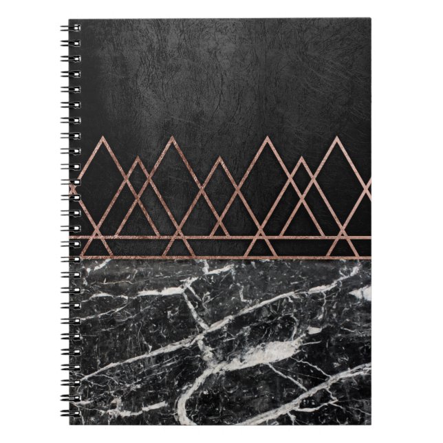 Carnet Triangles roses élégantes d'or et marbre noir et (Devant)