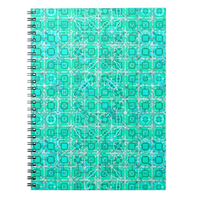 Carnet Tribal Batik - aqua et turquoise avec blanc (Devant)