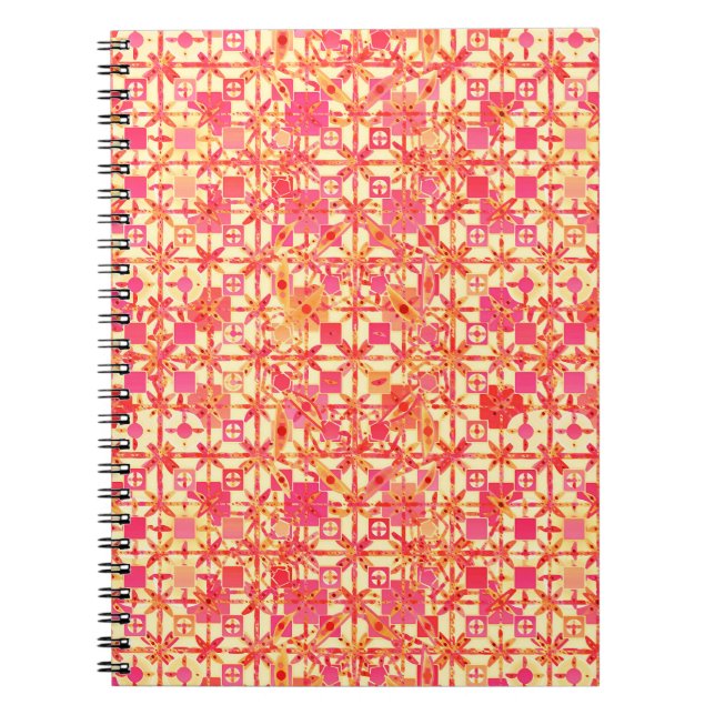 Carnet Tribal Batik - orange, corail rose et fuchsia (Devant)