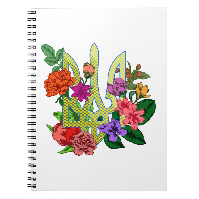 Carnet trident tryzub de l'héraldique ukrainienne fleurs  (Devant)