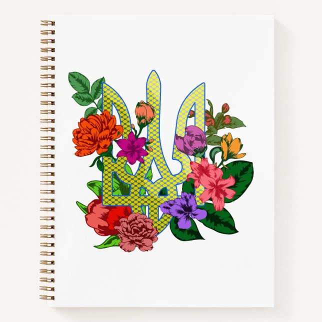Carnet trident tryzub de l'héraldique ukrainienne fleurs  (Devant)