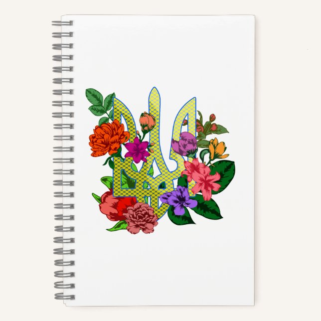 Carnet trident tryzub de l'héraldique ukrainienne fleurs  (Recto)