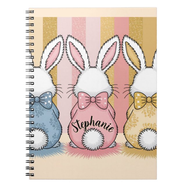Carnet Trio de 3 lapins, nom personnalisé (Devant)