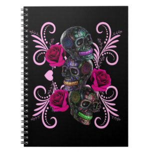Carnet Triple Jour Noir Des Crânes Morts Roses Rose