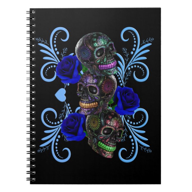 Carnet Triple Journée Noire Des Roses Bleus Des Crânes Mo (Devant)