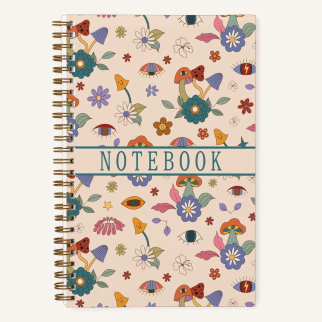 Carnet Trippy Boho Psychedelic Champignon et yeux (Recto)