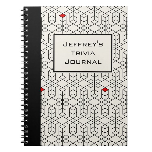 Carnet Trivia géométrique personnalisable en noir et blan (Devant)