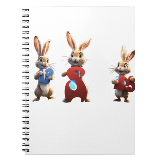 Carnet Trois lapins de dessin animé tenant un énorme pann (Devant)