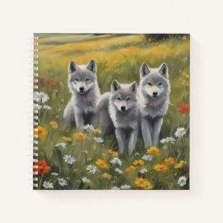 Carnet Trois louveteaux gris attendant la malice 