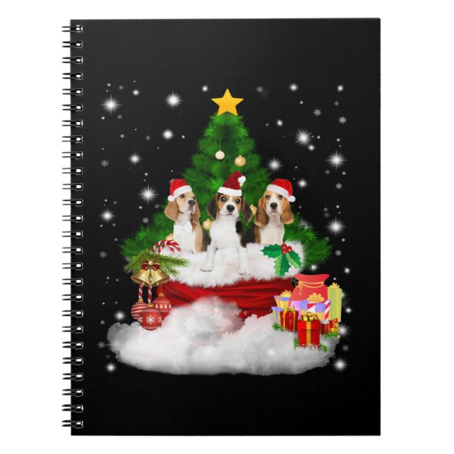 Carnet Trois Père Noël Beagle Avec Arbre De Noël (Devant)