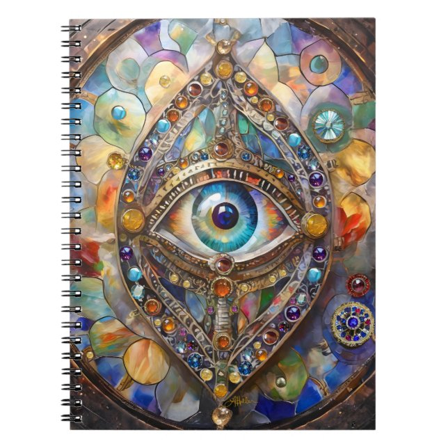 Carnet Troisième œil sur verre et bronze (Devant)