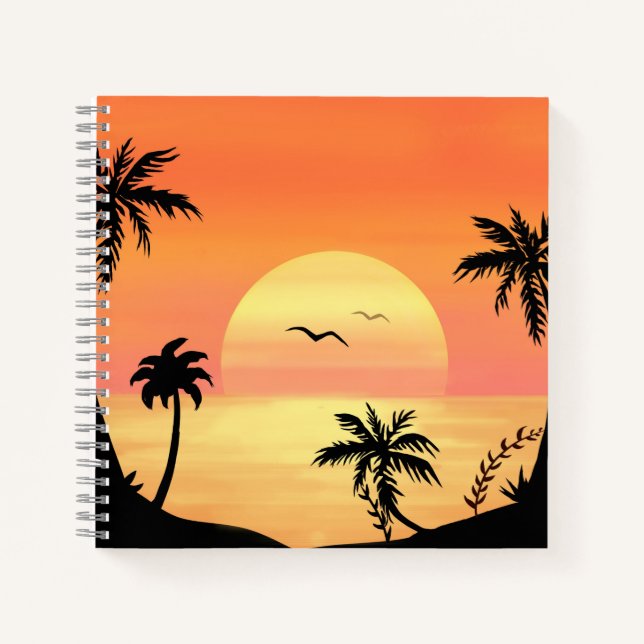 Carnet Tropical Beach Sunset Palm Tree Silhouette Art (Devant)